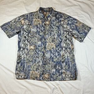Tori Richard Mens Hawaiian Shirt Button Up Blue Green Leaves Size XL